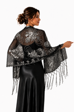 Load image into Gallery viewer, Black Sequin Large Floral Pashmina
