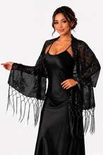 Load image into Gallery viewer, Black Sequin Large Floral Pashmina
