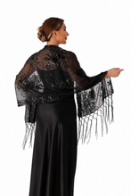 Load image into Gallery viewer, Black Sequin Large Floral Pashmina