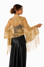 Load image into Gallery viewer, Black Sequin Large Floral Pashmina