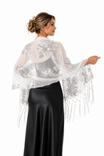Load image into Gallery viewer, Black Sequin Large Floral Pashmina