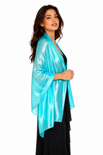 Load image into Gallery viewer, Silky Iridescent Turquoise Blue Silky Wedding Wrap