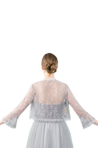 Silver Grey Lace Open Cardigan
