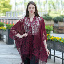 Load image into Gallery viewer, Burgundy Lace Kimono
