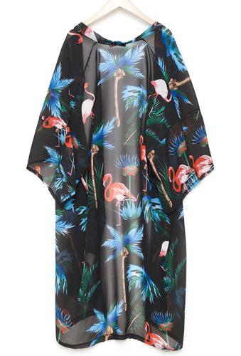Long Black Floral Kimono