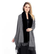 Load image into Gallery viewer, Grey Faux Fur Trim Shawl