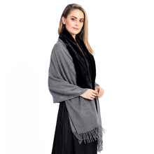 Load image into Gallery viewer, Grey Faux Fur Trim Shawl
