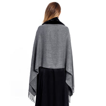 Load image into Gallery viewer, Grey Faux Fur Trim Shawl