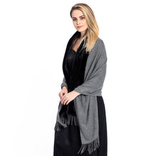 Load image into Gallery viewer, Grey Faux Fur Trim Shawl