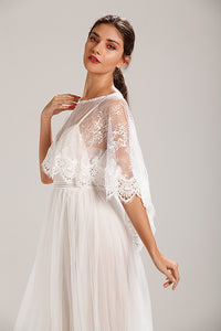 Luxury Ivory Lace Wedding Capelet Bridal Shawl With Crystals Style-1