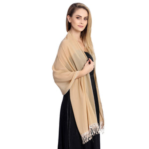 Mocha Chiffon Shawl With Lace Tassels