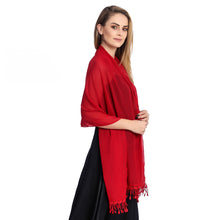 Load image into Gallery viewer, Ruby Red Chiffon Shawl With Lace Tassels