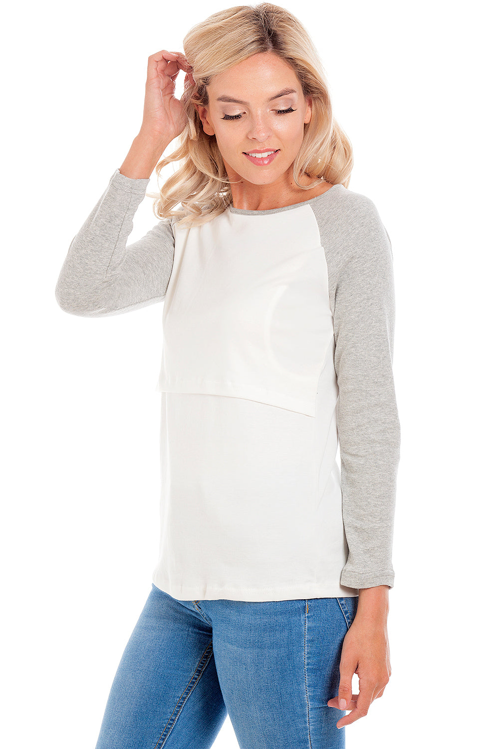 Grey Baseball Maternity & Breastfeeding Top