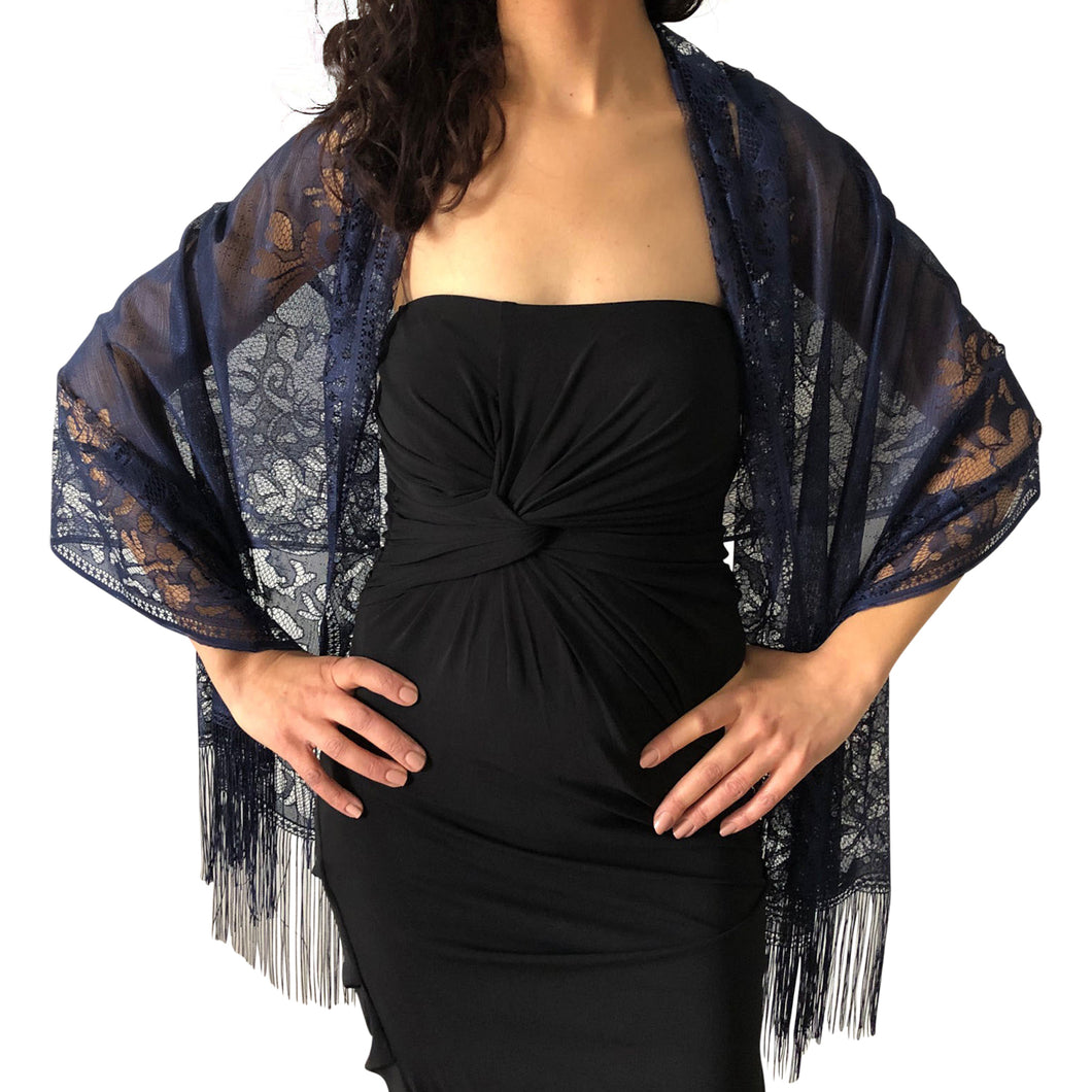 Navy Lace Pashmina