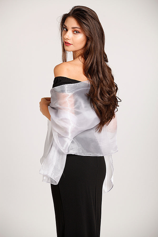 silver shawl for evening dress Silk Organza Anna Nieman Boutique Wholesale pashmina prices. Sequin Wedding Silver Scarf For