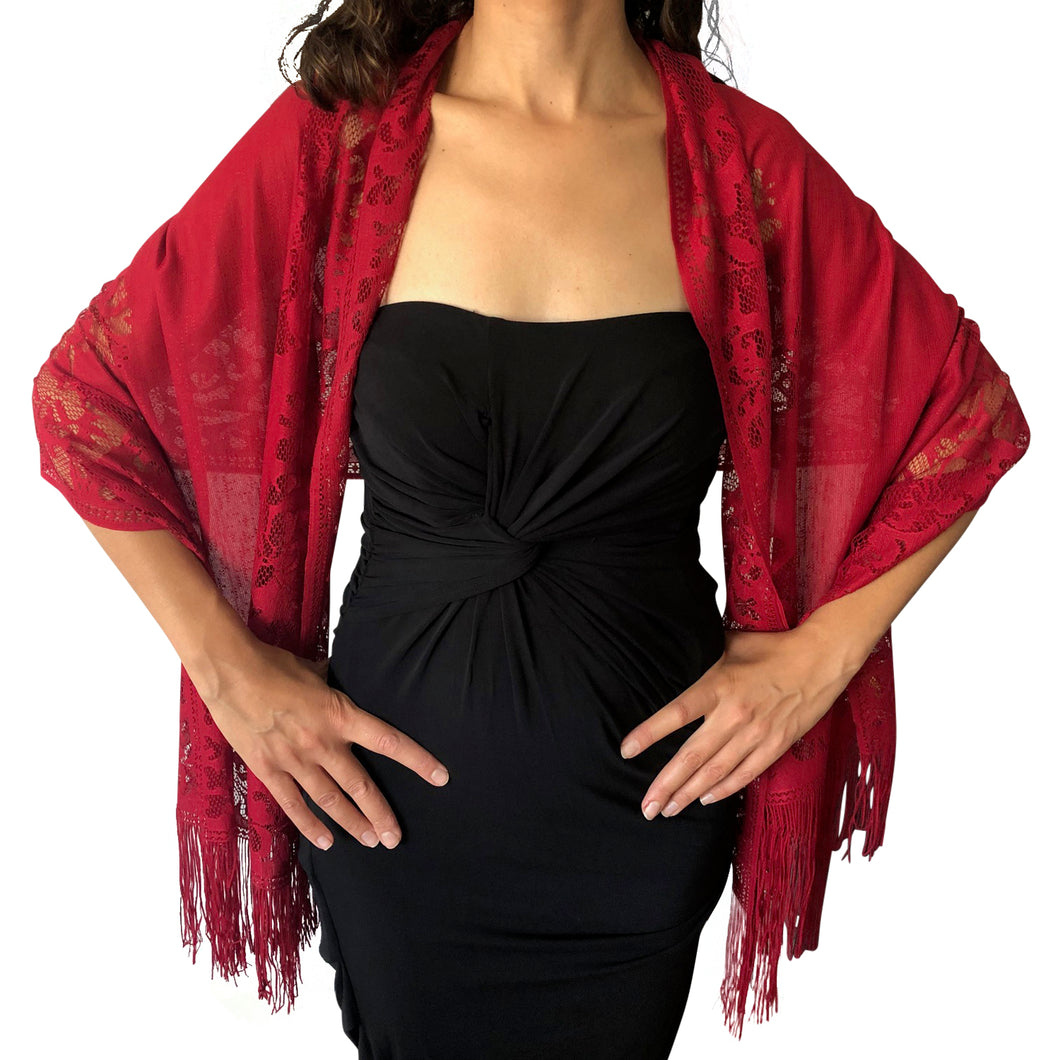 Ruby Red Lace Pashmina