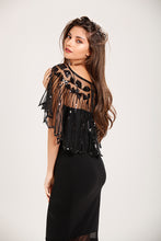 Load image into Gallery viewer, Black 1920s Sequin Capelet