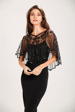 Load image into Gallery viewer, Black 1920s Sequin Capelet