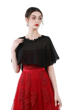 Load image into Gallery viewer, Black Chiffon Cape With Lace Trim