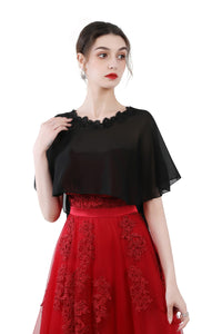 Black Chiffon Cape With Lace Trim