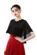 Load image into Gallery viewer, Black Chiffon Cape With Lace Trim