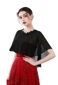 Black Chiffon Cape With Lace Trim