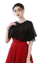 Load image into Gallery viewer, Black Chiffon Cape With Lace Trim