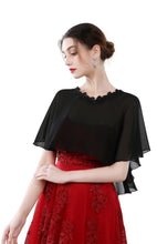 Load image into Gallery viewer, Black Chiffon Cape With Lace Trim