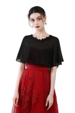 Load image into Gallery viewer, Black Chiffon Cape With Lace Trim