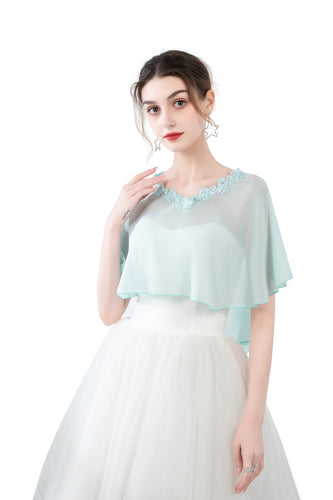 Turqouise Chiffon Cape With Lace Trim