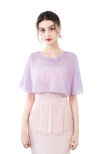 Load image into Gallery viewer, Purple Chiffon Cape With Lace Trim
