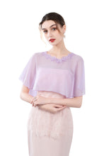 Load image into Gallery viewer, Purple Chiffon Cape With Lace Trim