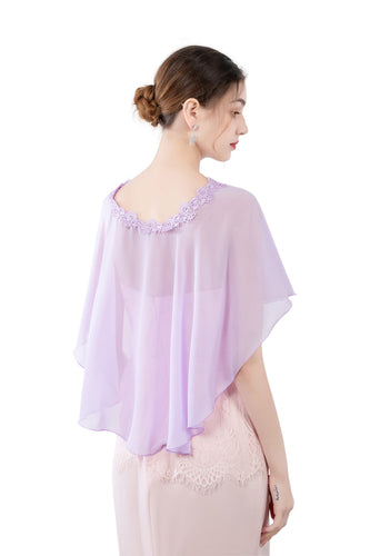 Purple Chiffon Cape With Lace Trim