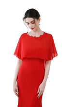 Load image into Gallery viewer, Scarlet Red Chiffon Cape With Lace Trim
