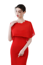 Load image into Gallery viewer, Scarlet Red Chiffon Cape With Lace Trim