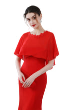 Load image into Gallery viewer, Scarlet Red Chiffon Cape With Lace Trim