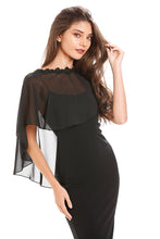 Load image into Gallery viewer, Black Chiffon Cape With Lace Trim