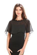Load image into Gallery viewer, Black Chiffon Cape With Lace Trim