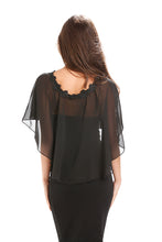 Load image into Gallery viewer, Black Chiffon Cape With Lace Trim