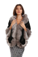 Load image into Gallery viewer, Black &amp; Grey Faux Fur Shawl