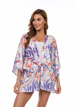 Load image into Gallery viewer, Blue Leaf Print Kimono