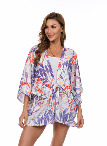 Blue Leaf Print Kimono