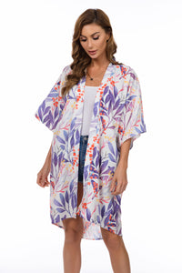 Blue Leaf Print Long Kimono