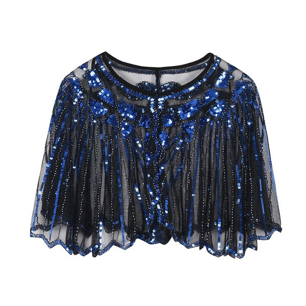 Blue & Black 1920s Sequin Capelet