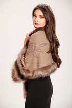 Load image into Gallery viewer, Brown Faux Fur Trim Cape Cardigan