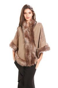 Brown Faux Fur Trim Cape Cardigan