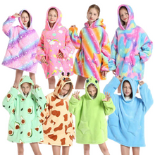 Load image into Gallery viewer, Kids Fleece Lined Blanket Hoodie Dressing Gown