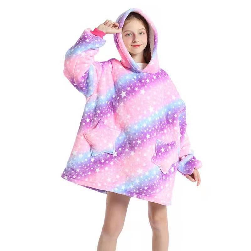 Kids Fleece Lined Blanket Hoodie Dressing Gown