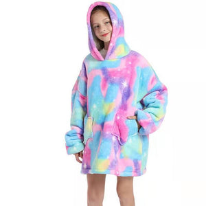 Kids Fleece Lined Blanket Hoodie Dressing Gown
