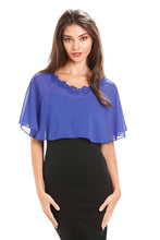 Load image into Gallery viewer, Royal Cobalt Blue Chiffon Cape With Lace Trim